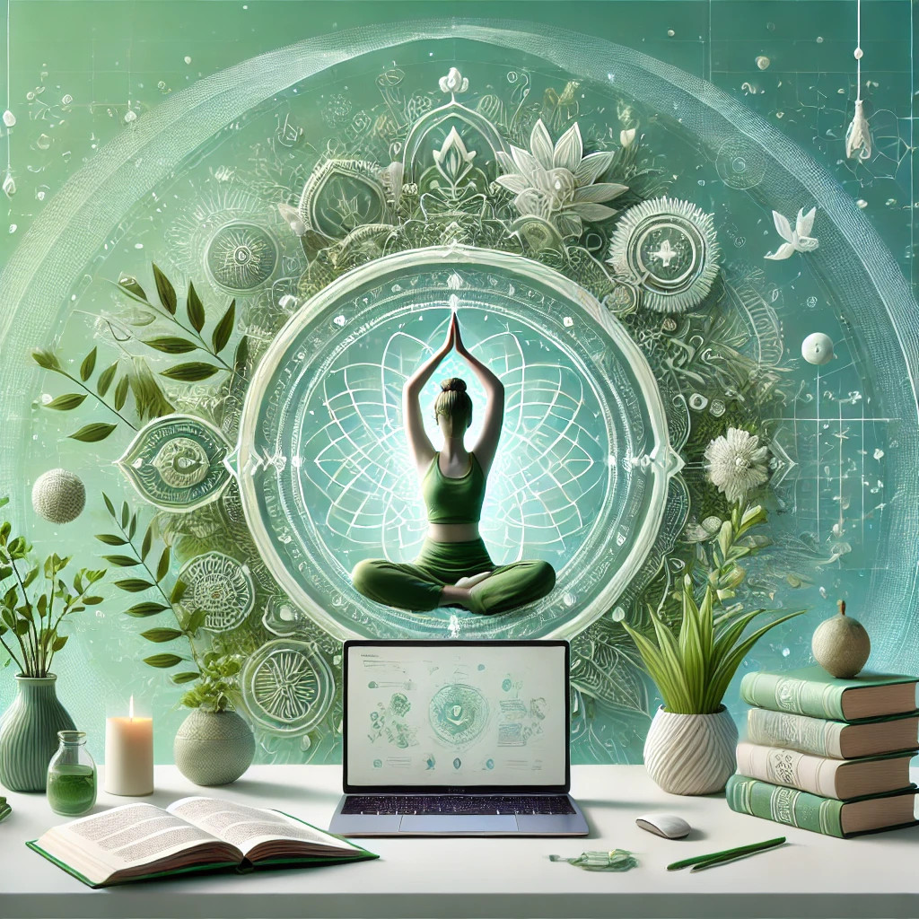 DALL·E 2024-12-05 18.39.07 – Una imagen diseñada para la pestaña de formaciones de una web enfocada en salud natural, yoga y meditación. La imagen muestra un espacio sereno con el